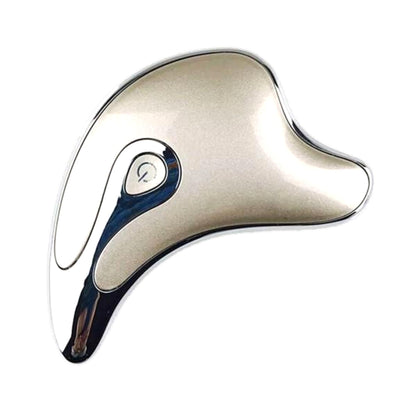 Metallic silver electric Gua Sha facial massager for skin tightening and contouring by BlueOwnie Beauty