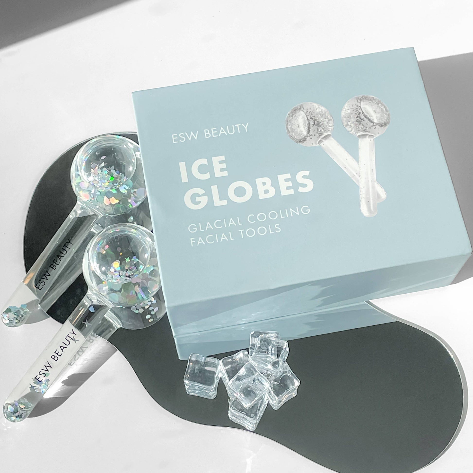 Original packaging for ESW Beauty Glacial Duo Ice Globes resold by BlueOwnie Beauty.