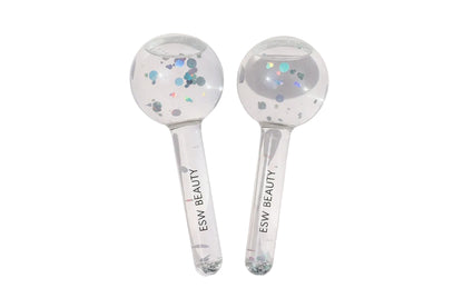 Close-up detail of iridescent glitter inside ESW Beauty Glacial Duo Ice Globes